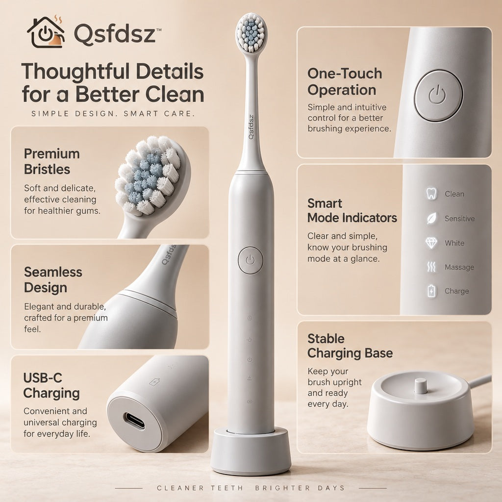 Qsfdsz™ Sonic Electric Toothbrush with Wireless Charging Base — design details