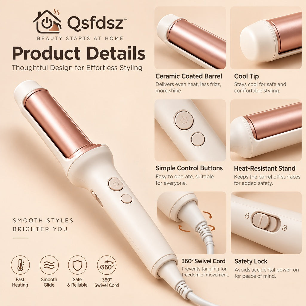 Qsfdsz™ Auto Rotating Curling Wand with Ceramic Barrel — design details
