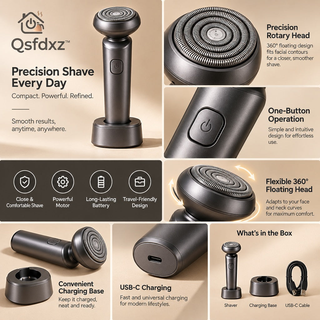 Qsfdsz™ Compact Rotary Electric Shaver — design details