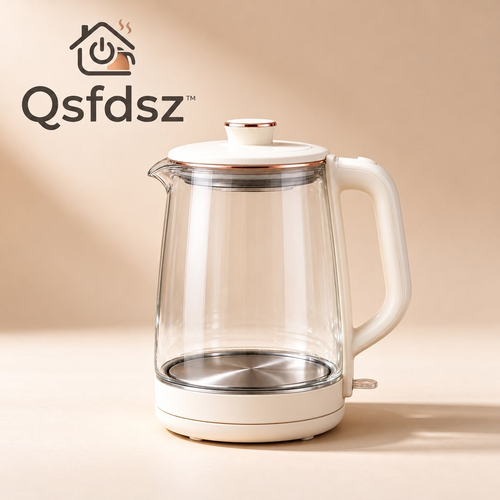 Qsfdsz™ Glass Electric Kettle, 1.7L with Rose Gold Trim — branded hero