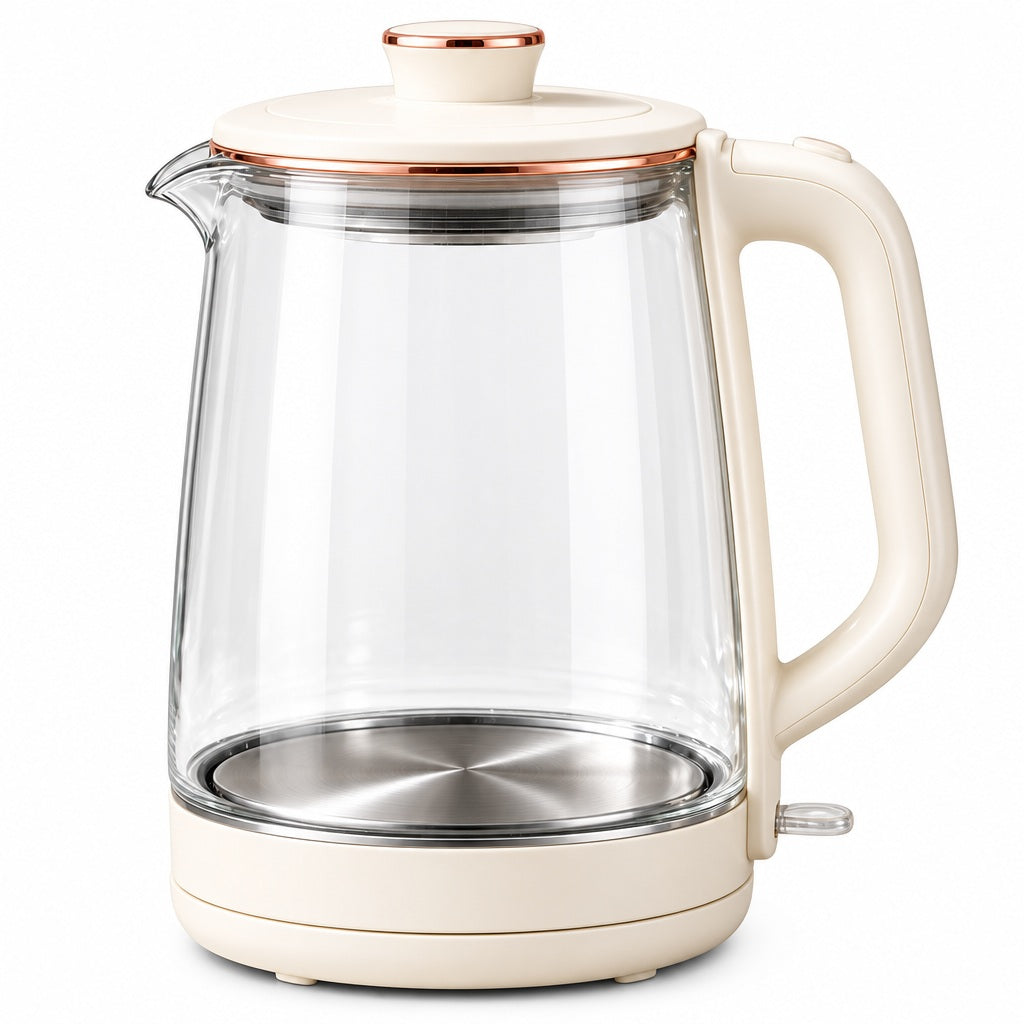 Qsfdsz™ Glass Electric Kettle, 1.7L with Rose Gold Trim — white background